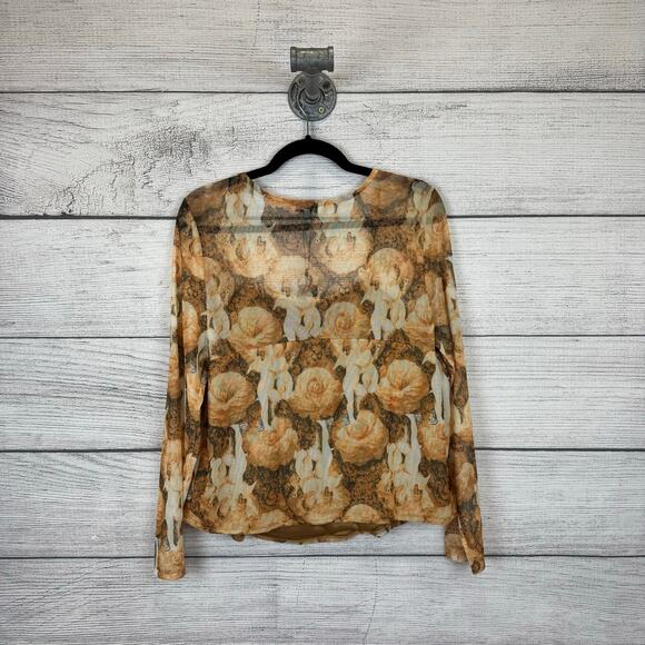 Fashion Nova Plus Size Mesh Long Sleeve Tan Floral Odette Top Size 2X - Picture 3 of 7